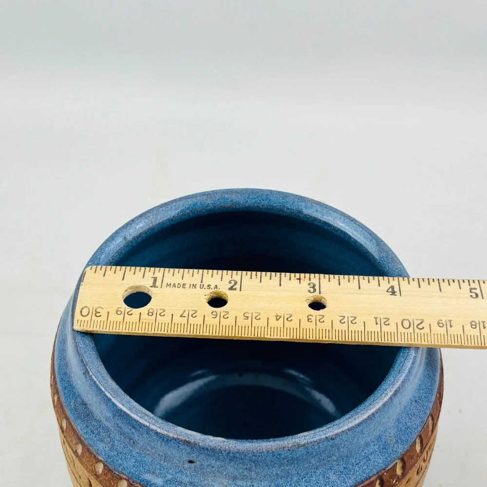 Down to Earth Pottery Jar Cork Lid Blue Let Love Guide Your Life Colossians 3:14
